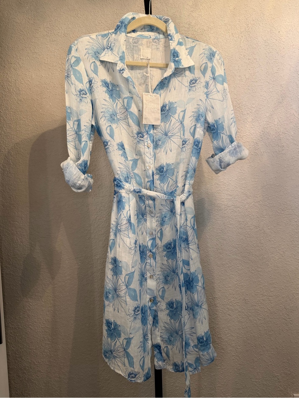 🆕120% Lino Floral Linen Belted Shirtdress - Picture 9 of 15